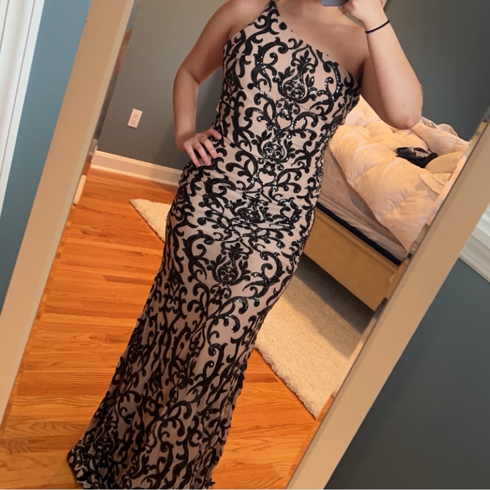 Nude Pink and Black One Shoulder Sequin Dress from Windsor